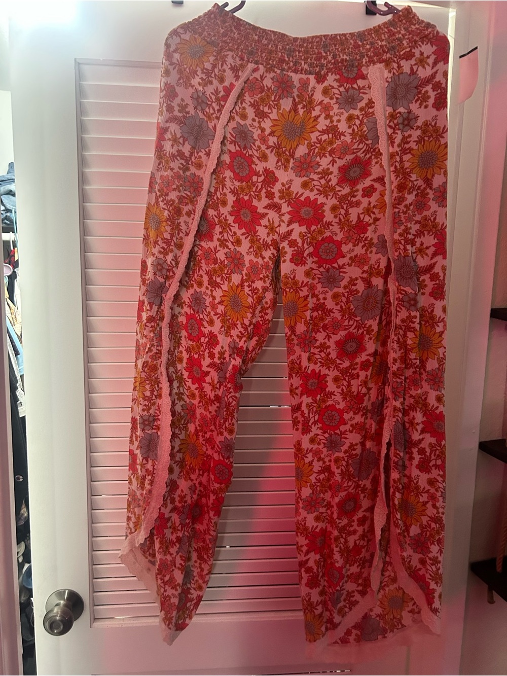 Boho Floral Wide-Leg Pants with Smocked Waist